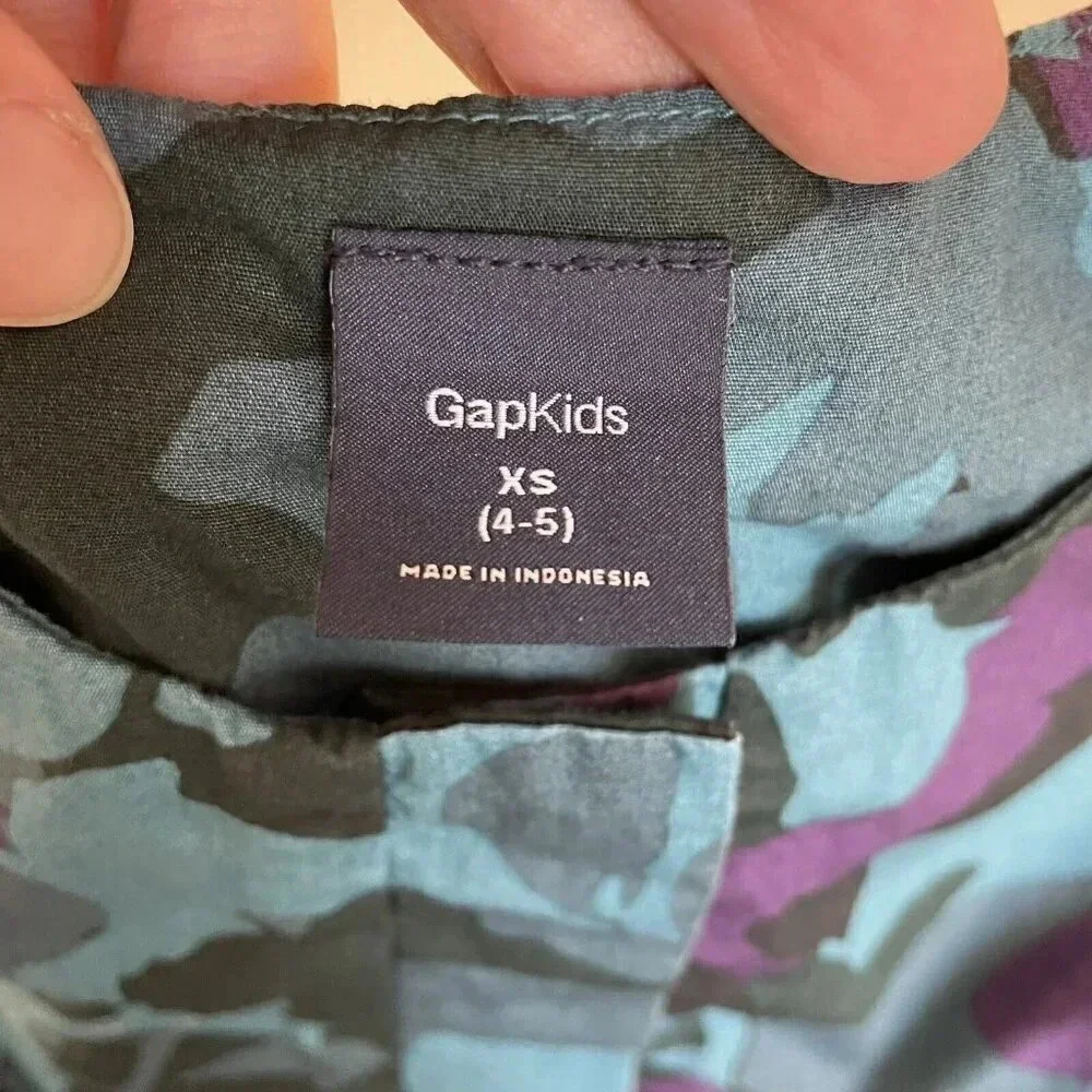 Gap Girls 4-5 Dress Blue Camo 100% Cotton Poplin Lined Short Sleeve EUC Summer